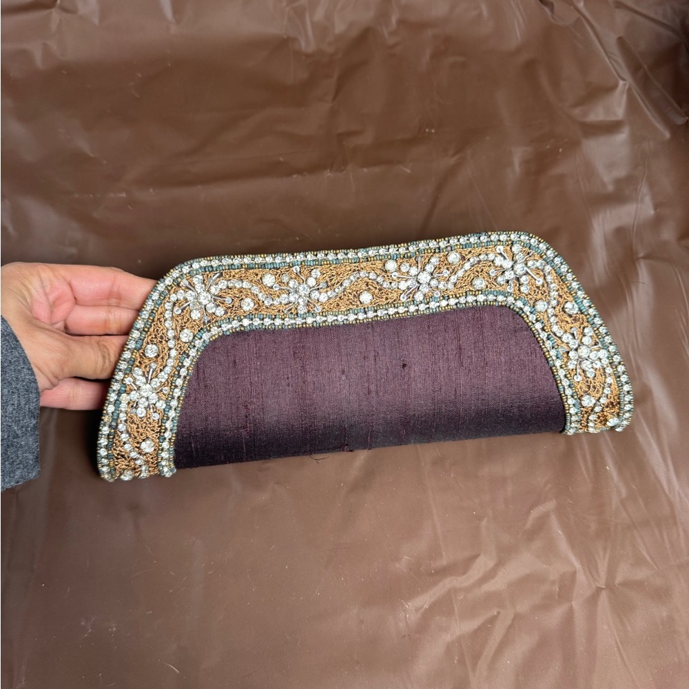 Embellished Silk Evening Clutch with Beaded Handle